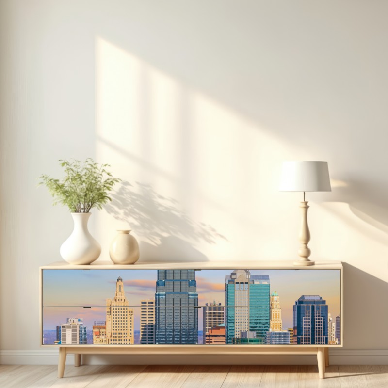 Repositionierbarer Aufkleber Kansas City skyline bei sonnenuntergang – Wallnifity® Repositionierbarer Aufkleber Kansas City skyline bei sonnenuntergang – Wallnifity®