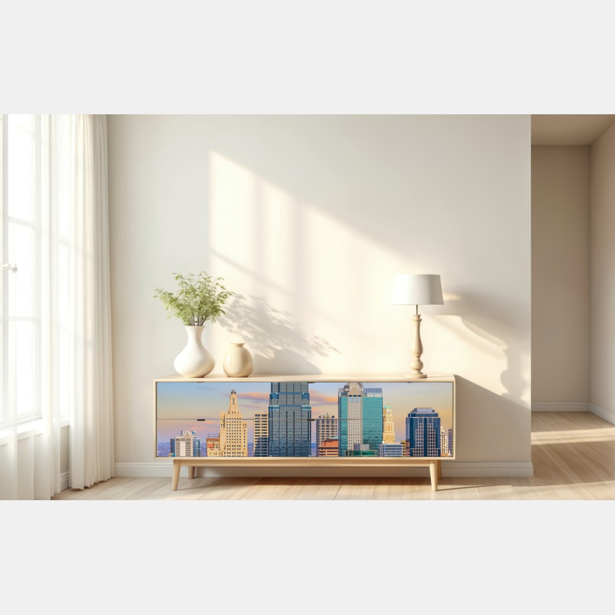 Repositionierbarer Aufkleber Kansas City skyline bei sonnenuntergang – Wallnifity® Repositionierbarer Aufkleber Kansas City skyline bei sonnenuntergang – Wallnifity®
