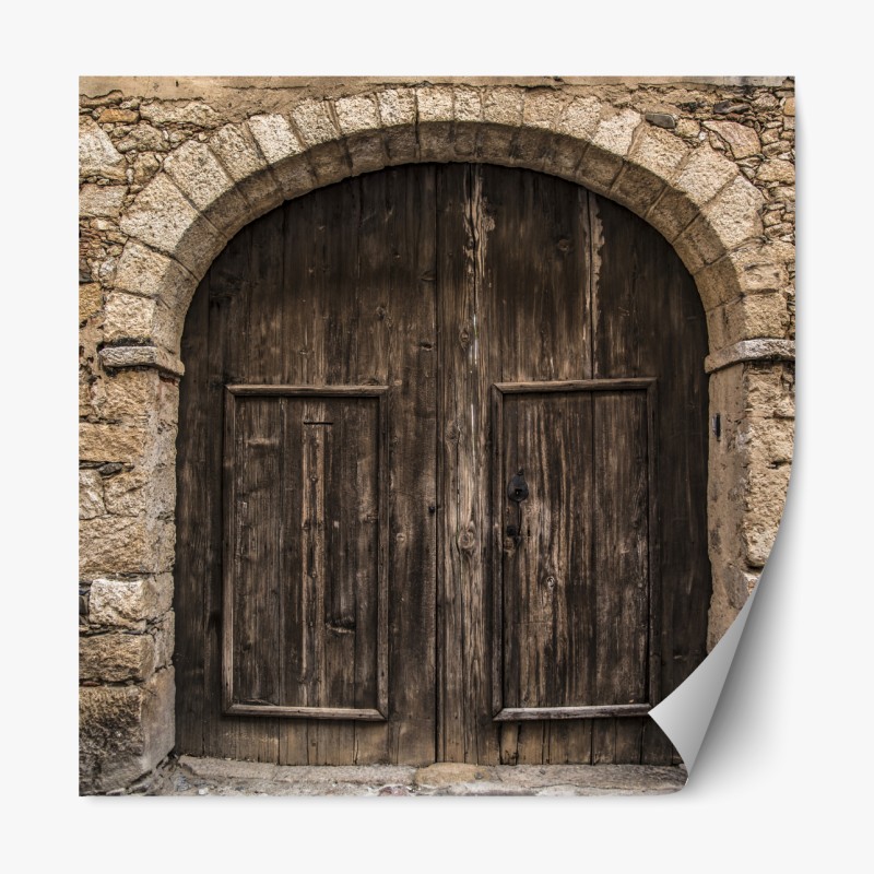 Repositionierbarer Aufkleber sonnige gasse auf der insel mit leuchtender buganvillea – Wallnifity®