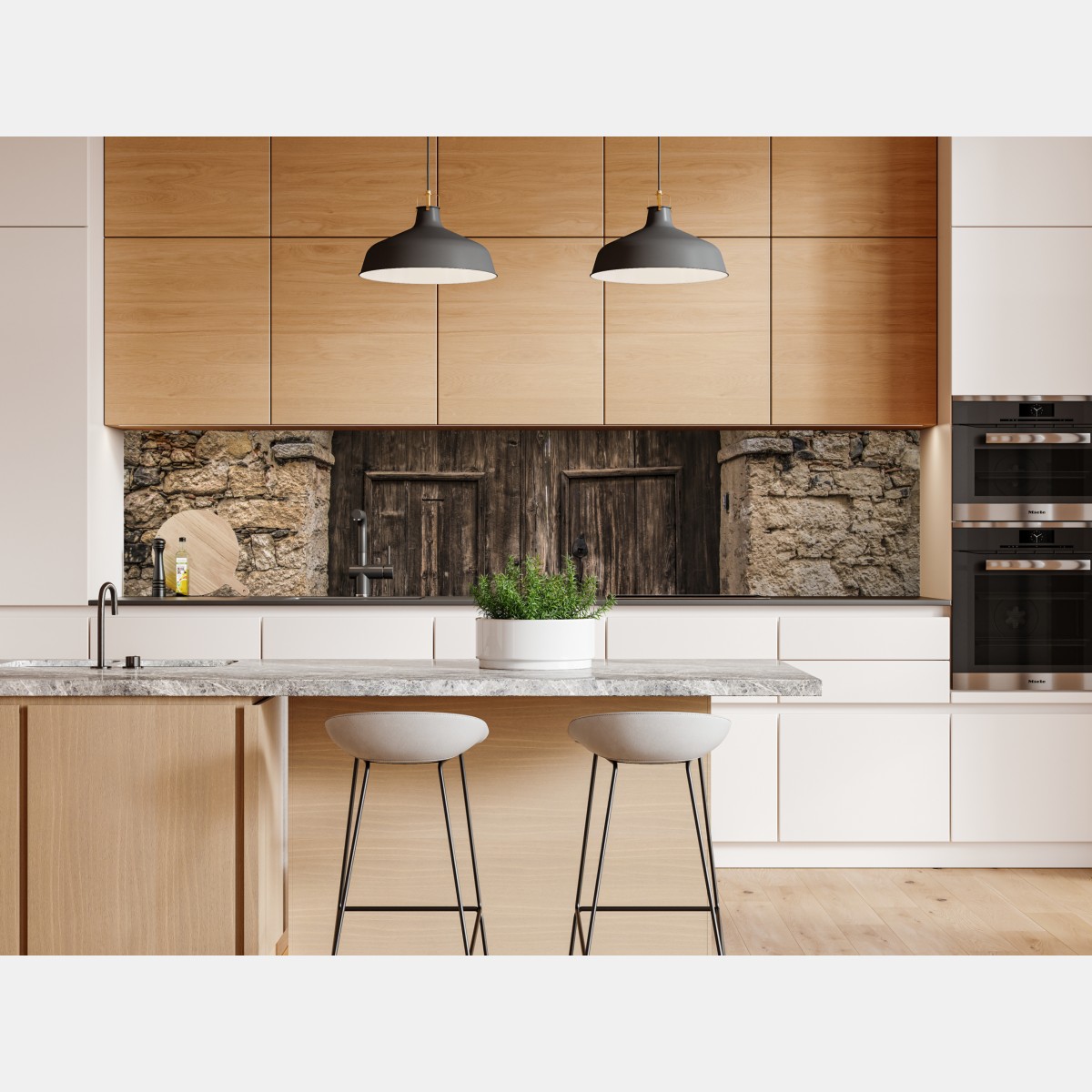 Repositionierbarer Aufkleber rustikale holztür mit steinbogen – Wallnifity® Repositionierbarer Aufkleber rustikale holztür mit steinbogen – Wallnifity®