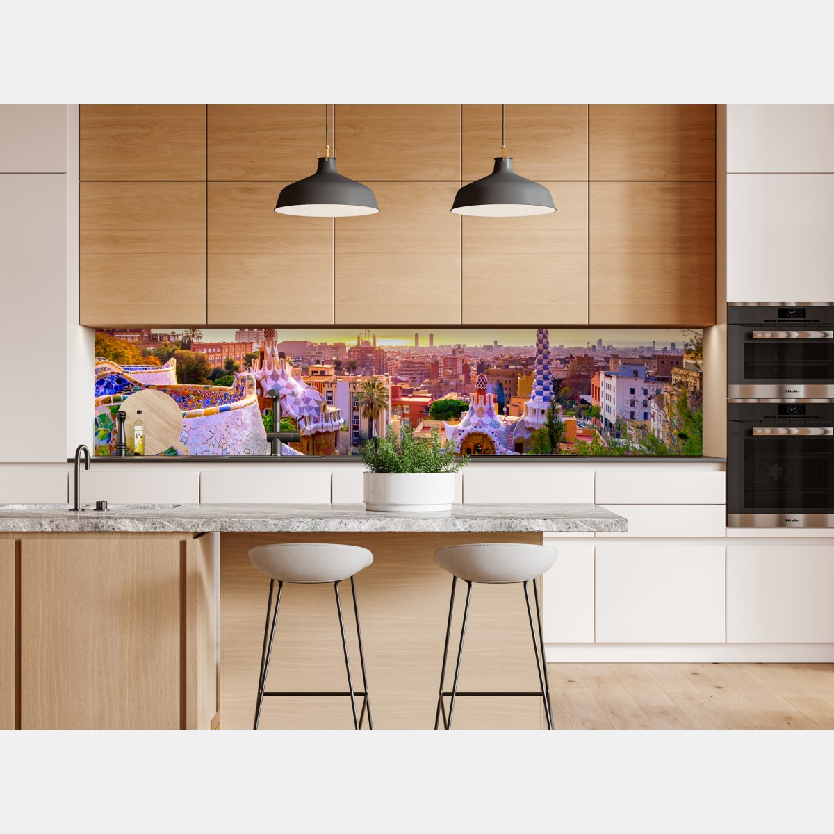 Repositionierbarer Aufkleber sonnenuntergang über Park Güell in Barcelona – Wallnifity® Repositionierbarer Aufkleber sonnenuntergang über Park Güell in Barcelona – Wallnifity®