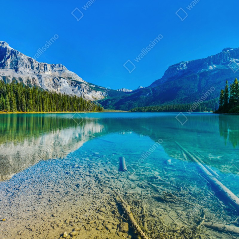 Repositionierbarer Aufkleber türkises alpensee mit bergreflexionen – Wallnifity® Repositionierbarer Aufkleber türkises alpensee mit bergreflexionen – Wallnifity®
