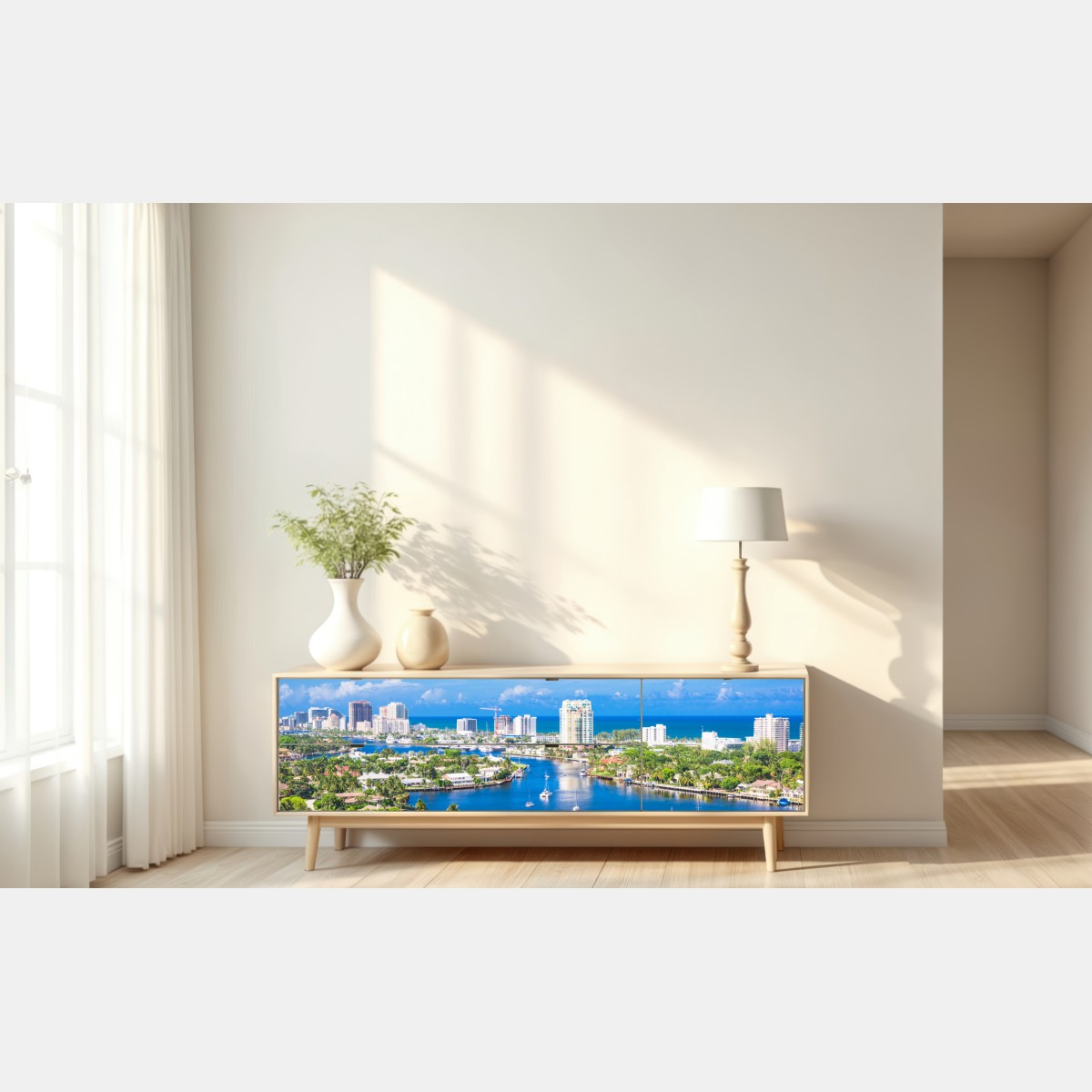 Repositionierbarer Aufkleber Fort Lauderdale stadtskyline am meer – Wallnifity® Repositionierbarer Aufkleber Fort Lauderdale stadtskyline am meer – Wallnifity®