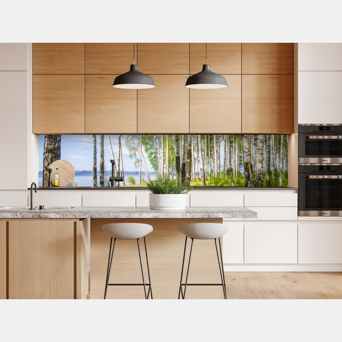 Repositionierbarer Aufkleber sonnige birkenlichtung am wasser – Wallnifity® Repositionierbarer Aufkleber sonnige birkenlichtung am wasser – Wallnifity®