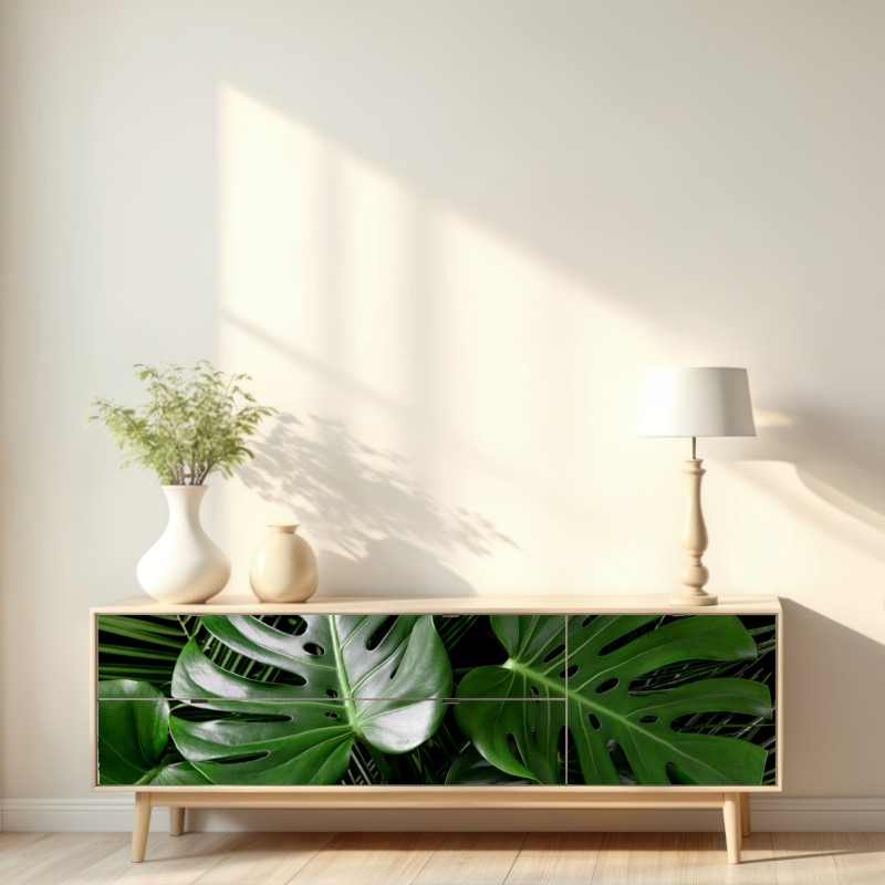 Repositionierbarer Aufkleber üppige monstera-blätter – Wallnifity® Repositionierbarer Aufkleber üppige monstera-blätter – Wallnifity®