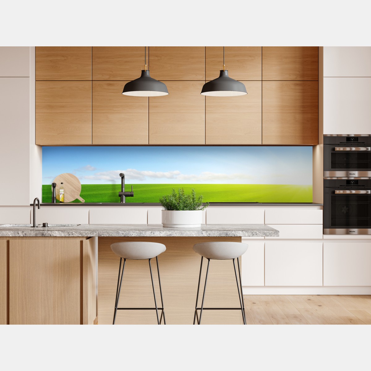 Repositionierbarer Aufkleber sonnenbeschienene grüne wiese im morgenlicht – Wallnifity® Repositionierbarer Aufkleber sonnenbeschienene grüne wiese im morgenlicht – Wallnifity®
