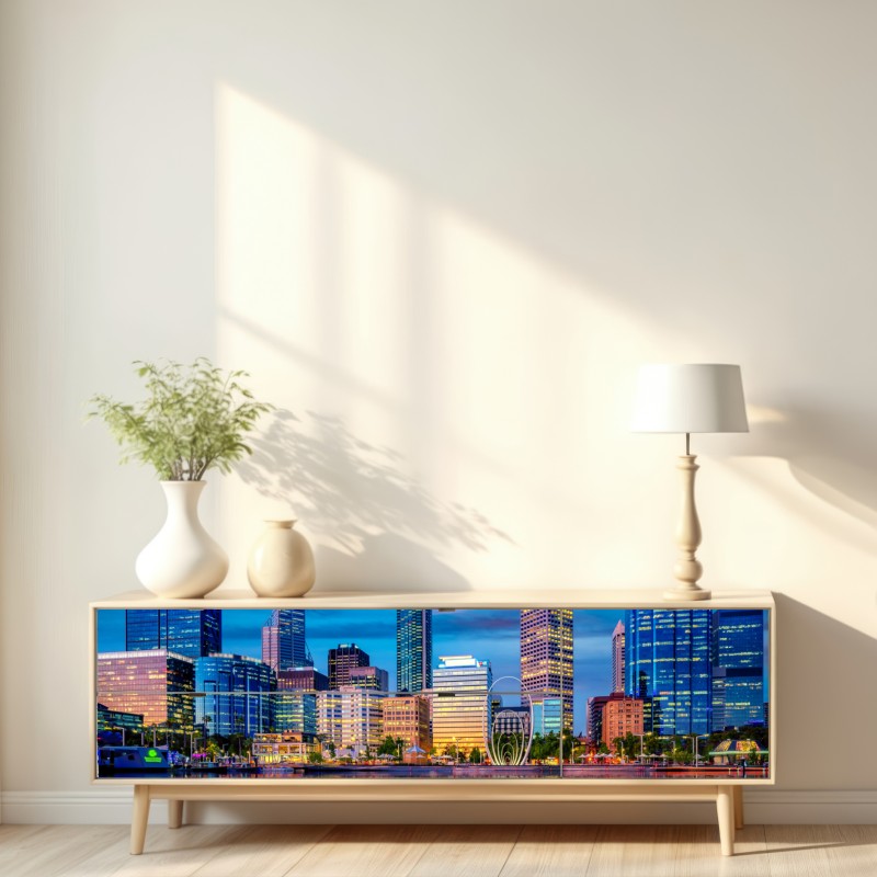 Repositionierbarer Aufkleber Perth skyline bei sonnenuntergang – Wallnifity® Repositionierbarer Aufkleber Perth skyline bei sonnenuntergang – Wallnifity®