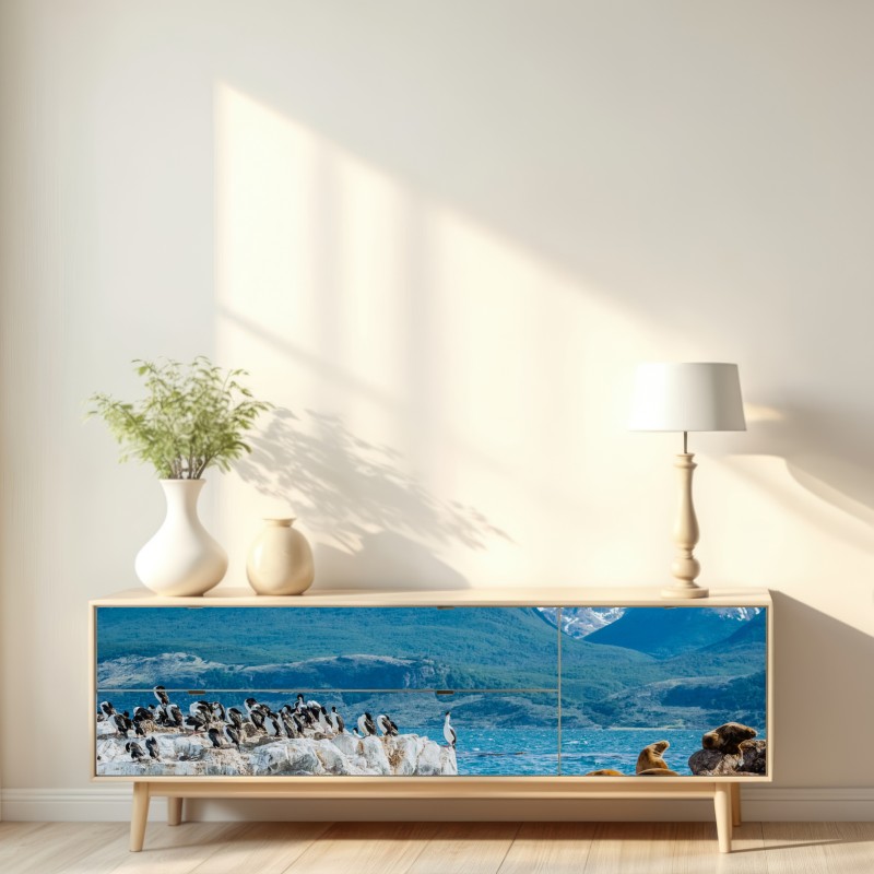 Repositionierbarer Aufkleber seelöwen und seevögel an der felsküste – Wallnifity® Repositionierbarer Aufkleber seelöwen und seevögel an der felsküste – Wallnifity®