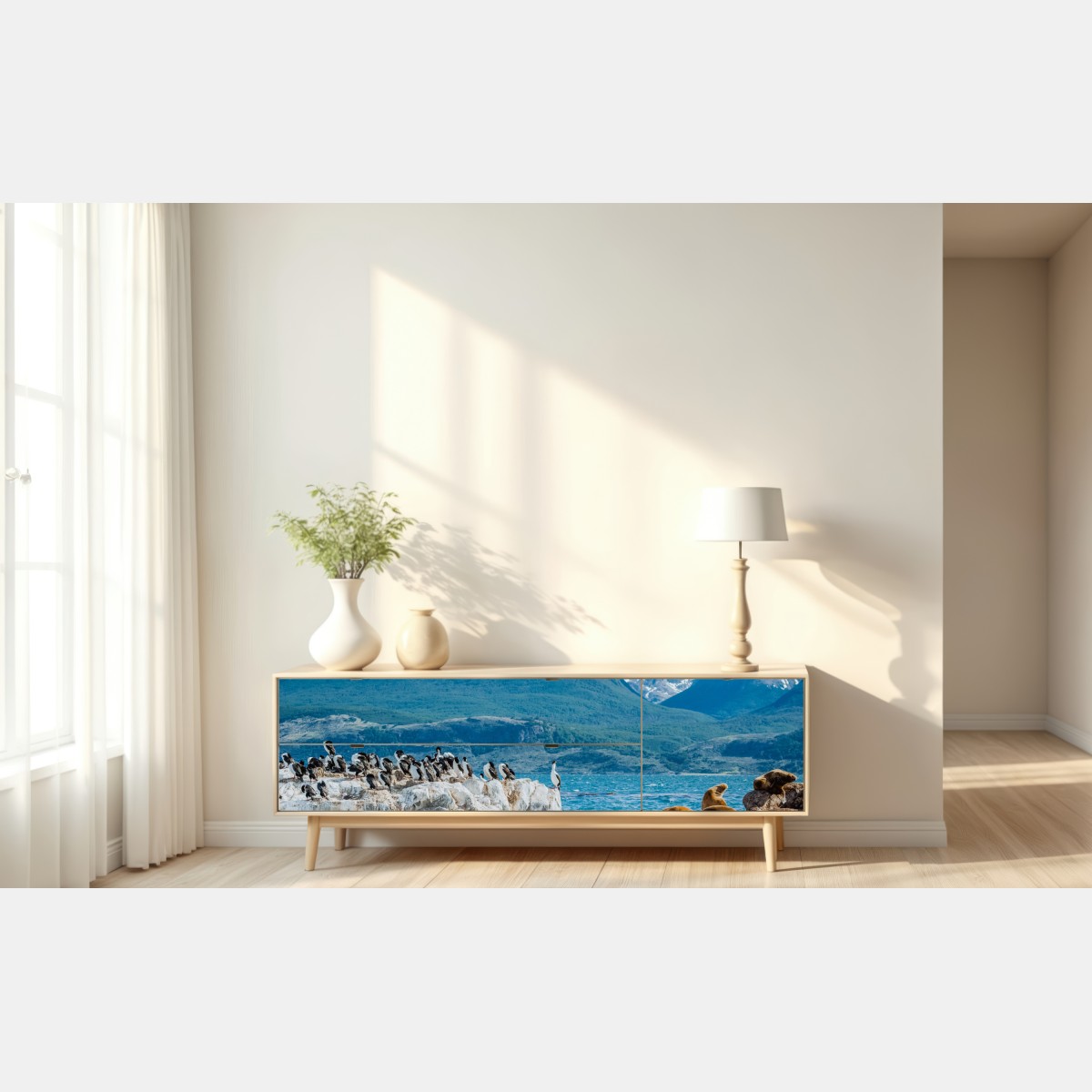Repositionierbarer Aufkleber seelöwen und seevögel an der felsküste – Wallnifity® Repositionierbarer Aufkleber seelöwen und seevögel an der felsküste – Wallnifity®