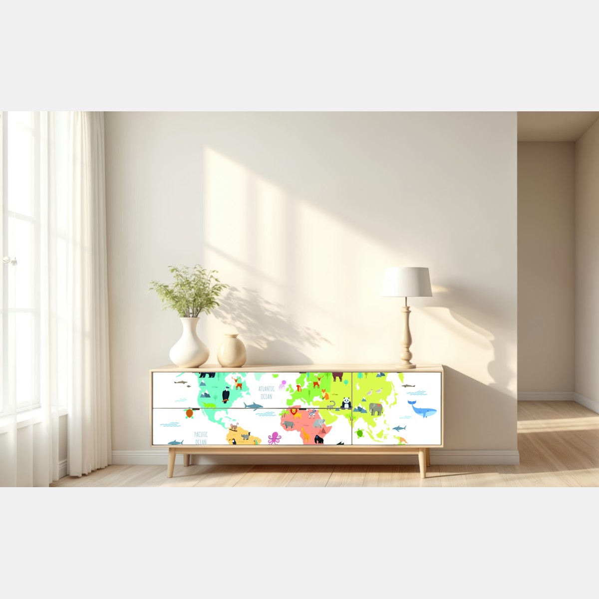 Repositionierbarer Aufkleber illustrierte weltkarte mit tieren für kinder – Wallnifity® Repositionierbarer Aufkleber illustrierte weltkarte mit tieren für kinder – Wallnifity®
