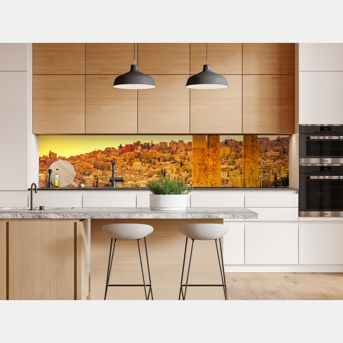 Repositionierbarer Aufkleber goldene Amman skyline mit antiken säulen – Wallnifity® Repositionierbarer Aufkleber goldene Amman skyline mit antiken säulen – Wallnifity®