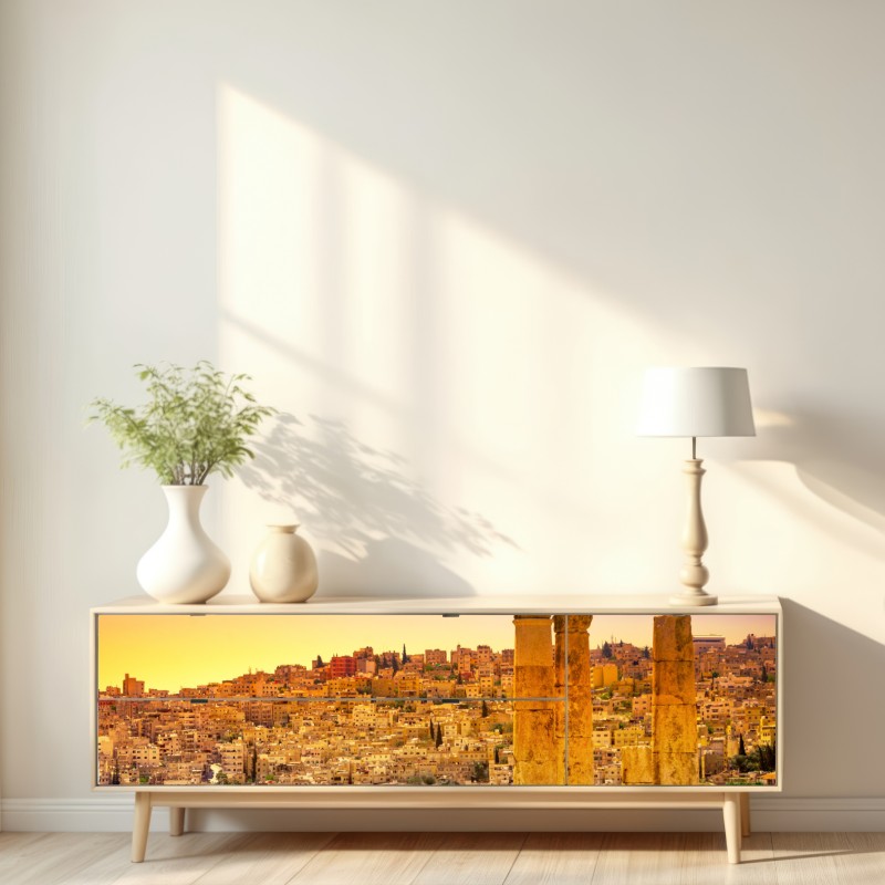 Repositionierbarer Aufkleber goldene Amman skyline mit antiken säulen – Wallnifity® Repositionierbarer Aufkleber goldene Amman skyline mit antiken säulen – Wallnifity®