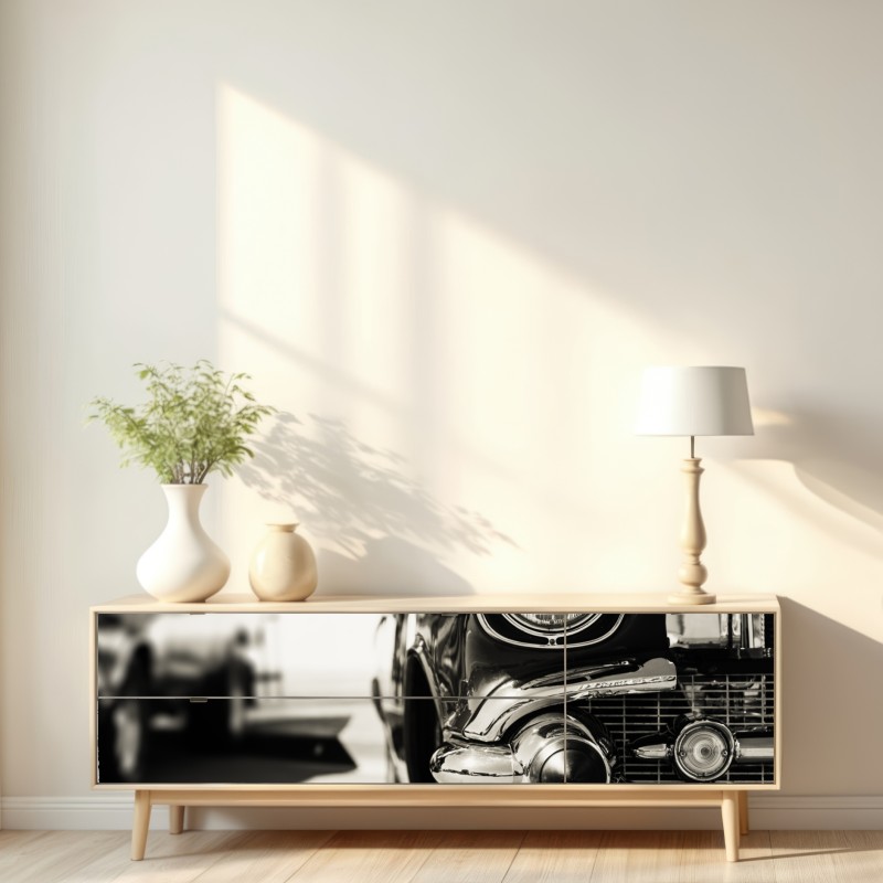 Repositionierbarer Aufkleber vintage chrom klassisches auto nahaufnahme – Wallnifity® Repositionierbarer Aufkleber vintage chrom klassisches auto nahaufnahme – Wallnifity®