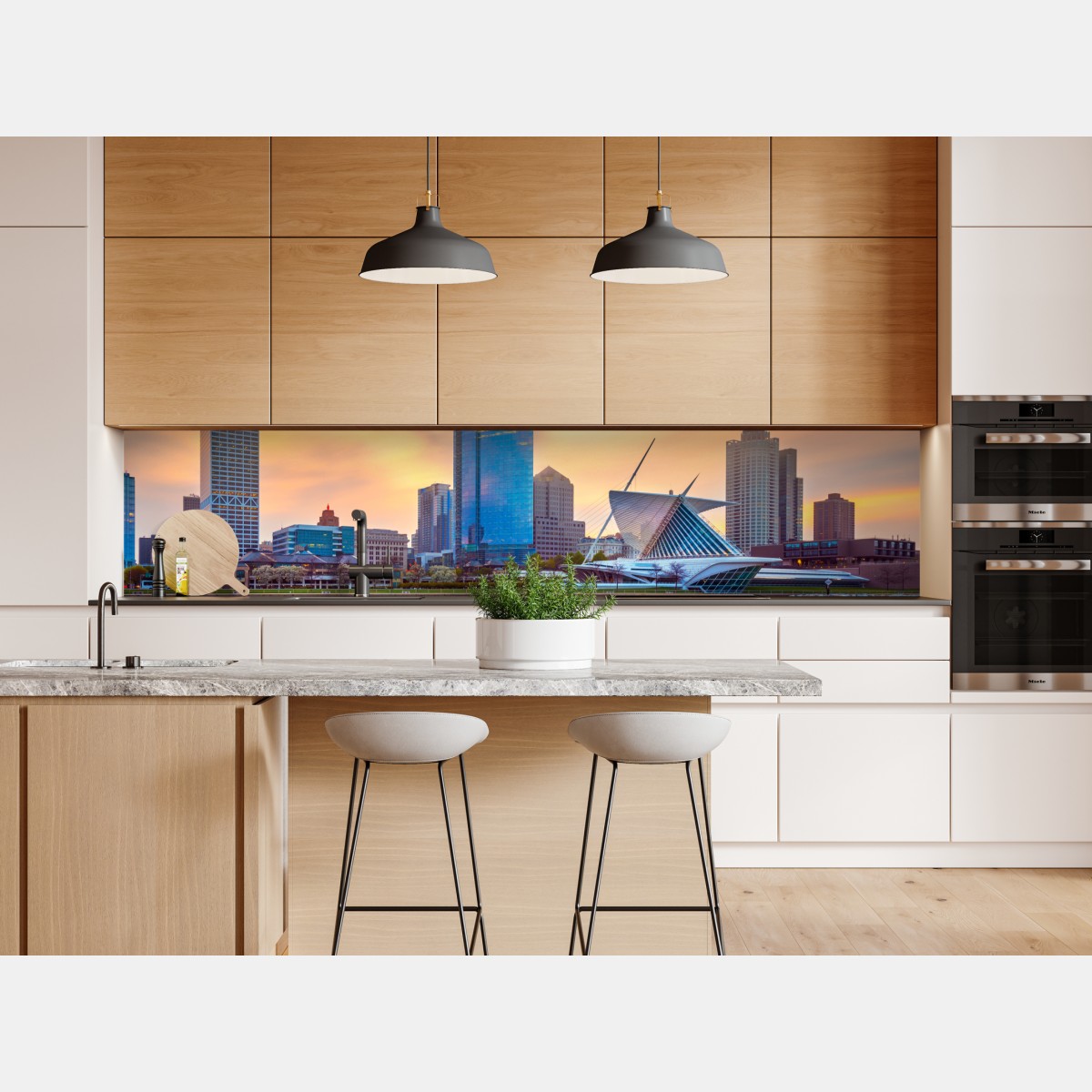 Repositionierbarer Aufkleber Milwaukee skyline bei dämmerung – Wallnifity® Repositionierbarer Aufkleber Milwaukee skyline bei dämmerung – Wallnifity®