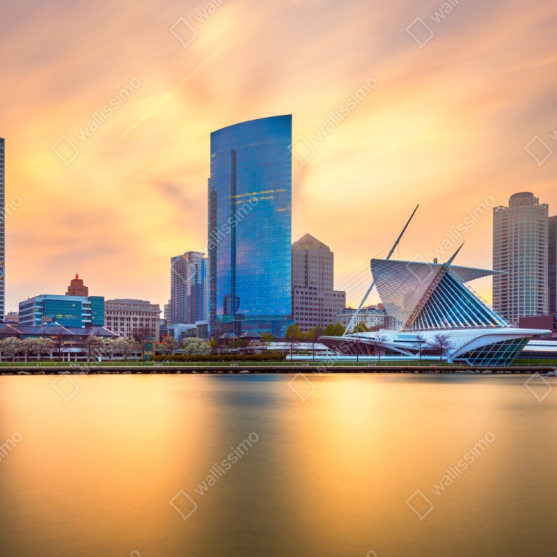 Repositionierbarer Aufkleber Milwaukee skyline bei dämmerung – Wallnifity® Repositionierbarer Aufkleber Milwaukee skyline bei dämmerung – Wallnifity®