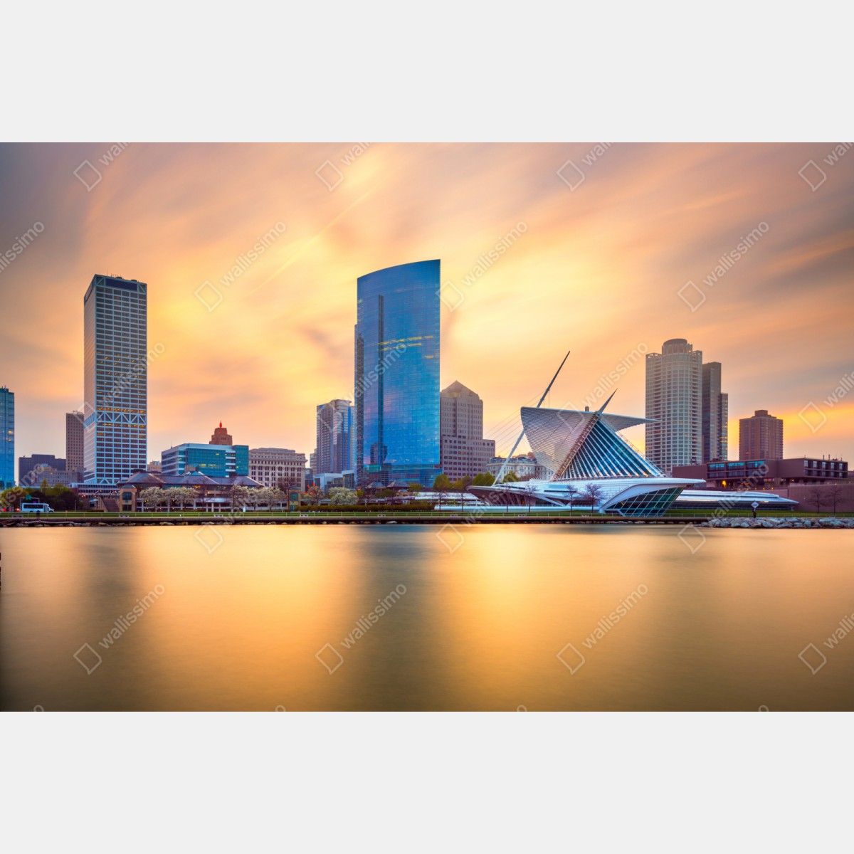Repositionierbarer Aufkleber Milwaukee skyline bei dämmerung – Wallnifity® Repositionierbarer Aufkleber Milwaukee skyline bei dämmerung – Wallnifity®