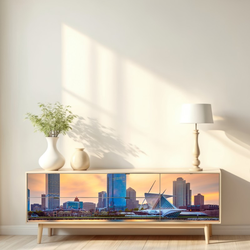 Repositionierbarer Aufkleber Milwaukee skyline bei dämmerung – Wallnifity® Repositionierbarer Aufkleber Milwaukee skyline bei dämmerung – Wallnifity®