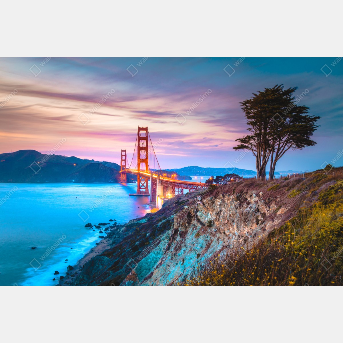 Repositionierbarer Aufkleber Golden Gate Bridge bei dämmerung – Wallnifity® Repositionierbarer Aufkleber Golden Gate Bridge bei dämmerung – Wallnifity®