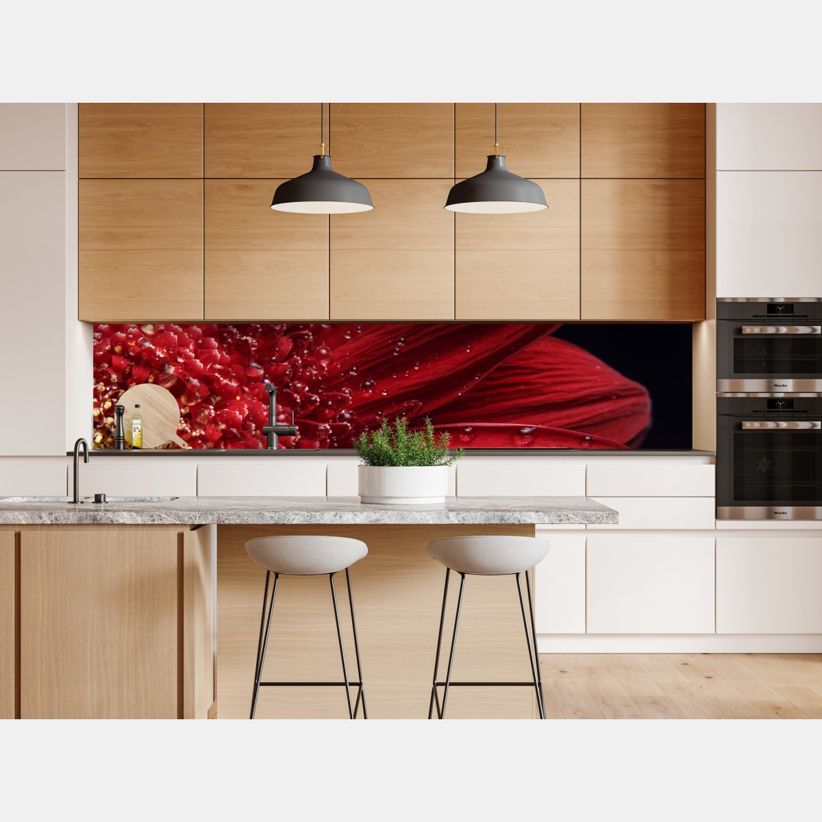 Repositionierbarer Aufkleber rote gerbera makro mit wassertropfen – Wallnifity® Repositionierbarer Aufkleber rote gerbera makro mit wassertropfen – Wallnifity®