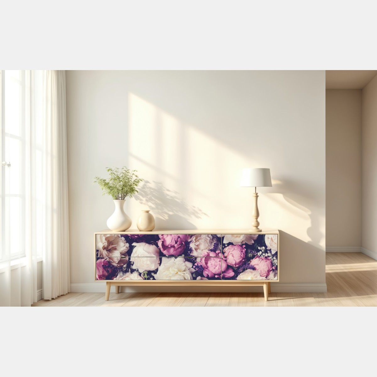 Repositionierbarer Aufkleber romantischer pfingstrosenstrauß in pastelltönen – Wallnifity® Repositionierbarer Aufkleber romantischer pfingstrosenstrauß in pastelltönen – Wallnifity®