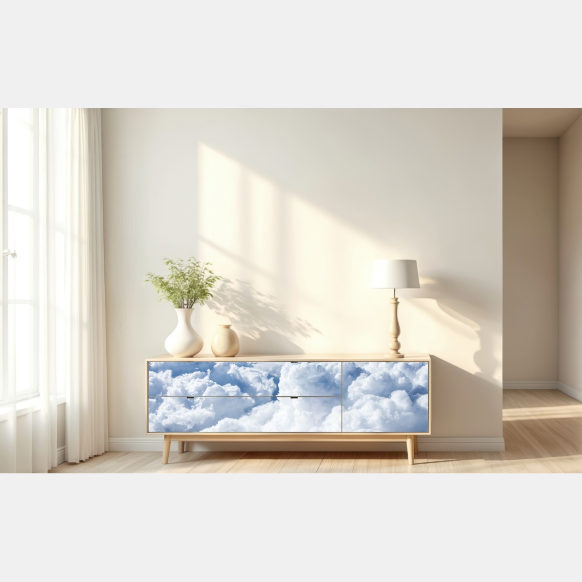Repositionierbarer Aufkleber blick von oben: sanfte wolken und blauer himmel – Wallnifity® Repositionierbarer Aufkleber blick von oben: sanfte wolken und blauer himmel – Wallnifity®