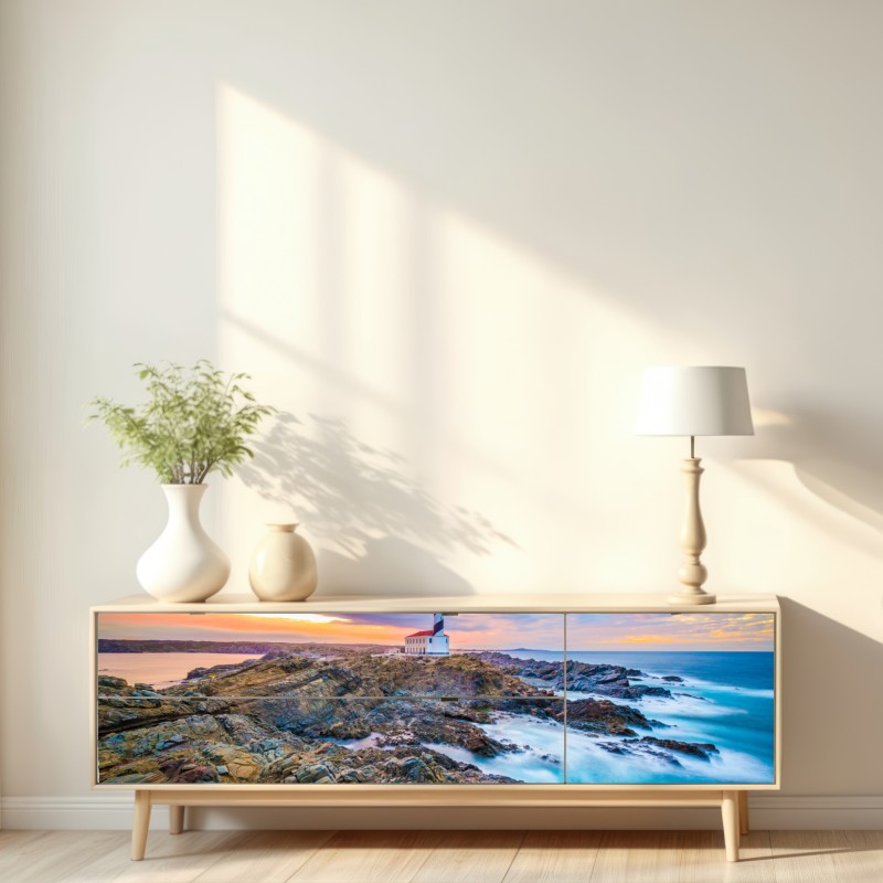 Repositionierbarer Aufkleber sonnenuntergang bei leuchtturm Favaritx, Menorca – Wallnifity® Repositionierbarer Aufkleber sonnenuntergang bei leuchtturm Favaritx, Menorca – Wallnifity®
