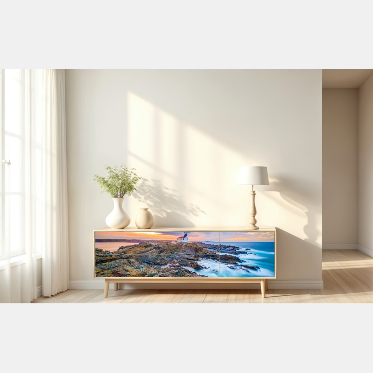 Repositionierbarer Aufkleber sonnenuntergang bei leuchtturm Favaritx, Menorca – Wallnifity® Repositionierbarer Aufkleber sonnenuntergang bei leuchtturm Favaritx, Menorca – Wallnifity®