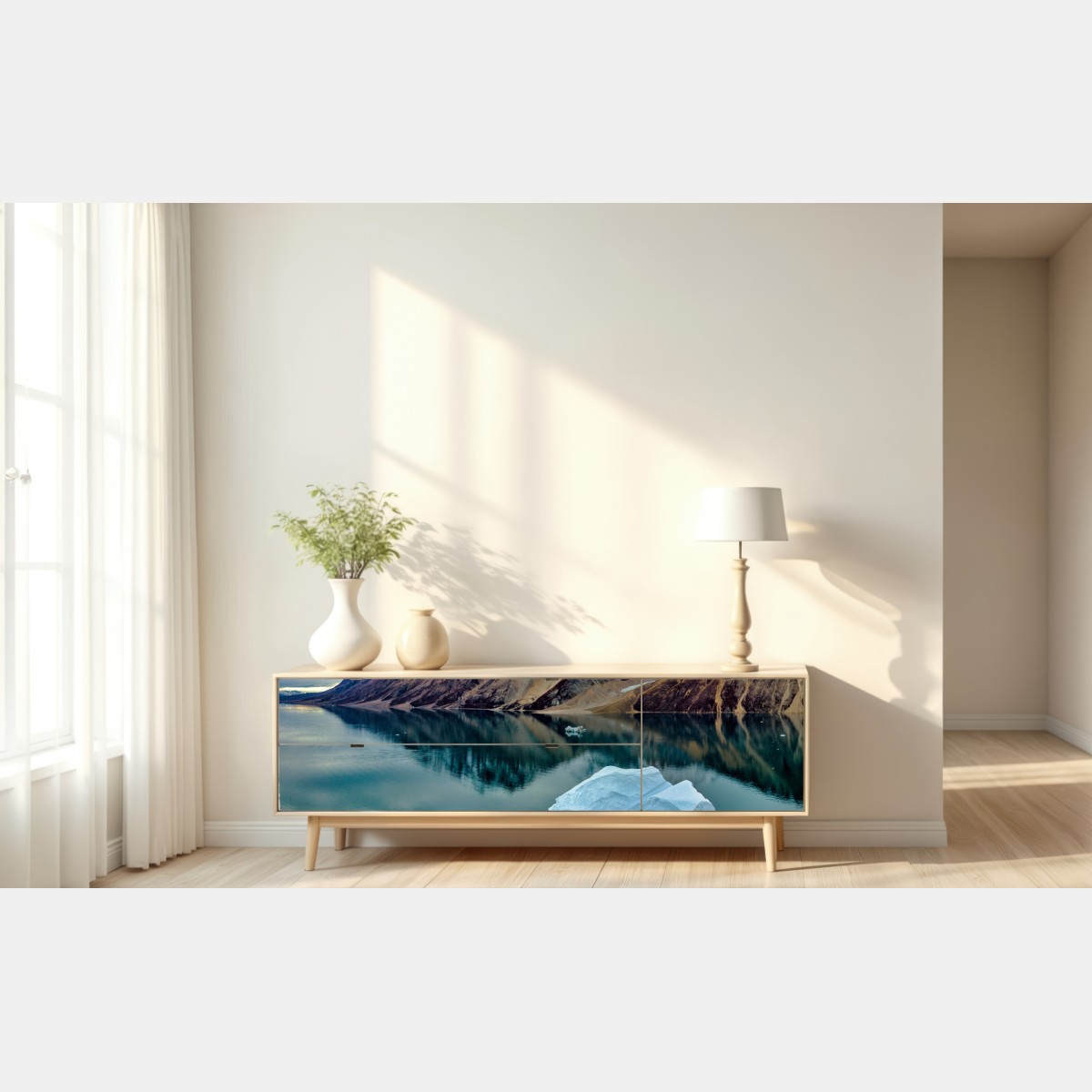 Repositionierbarer Aufkleber eisberg und bergreflexionen in türkisfarbenem wasser – Wallnifity® Repositionierbarer Aufkleber eisberg und bergreflexionen in türkisfarbenem wasser – Wallnifity®
