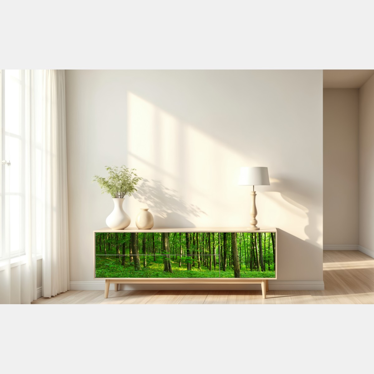 Repositionierbarer Aufkleber sonniger grüner wald im frühling – Wallnifity® Repositionierbarer Aufkleber sonniger grüner wald im frühling – Wallnifity®