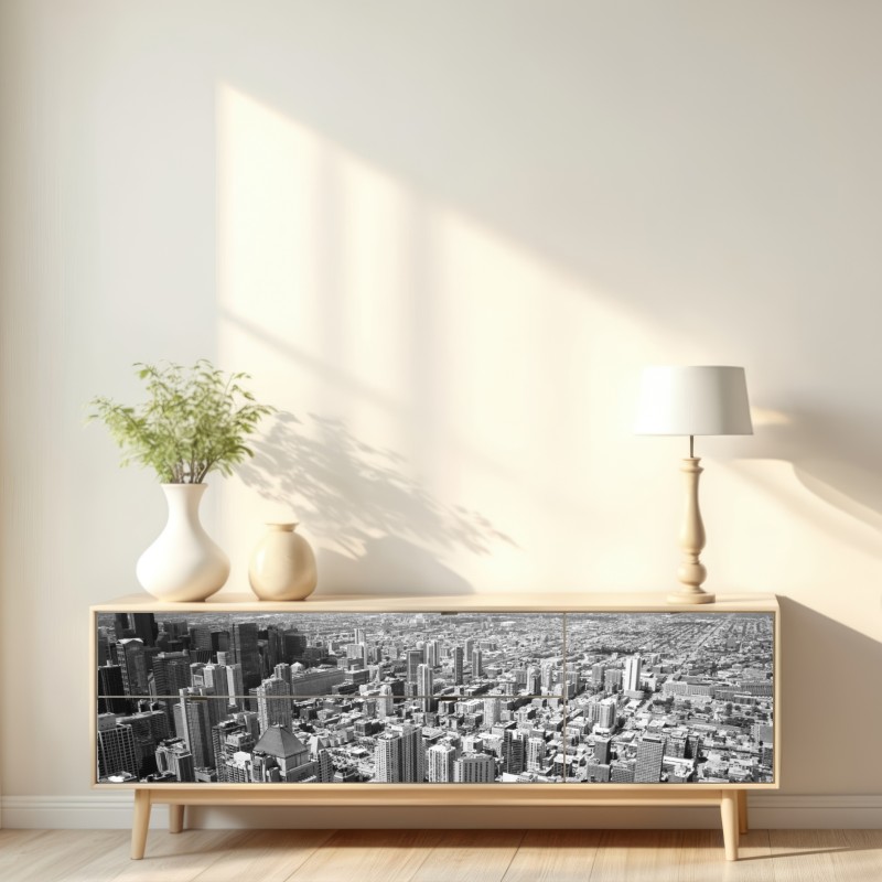 Repositionierbarer Aufkleber Chicago skyline in graustufen – Wallnifity® Repositionierbarer Aufkleber Chicago skyline in graustufen – Wallnifity®