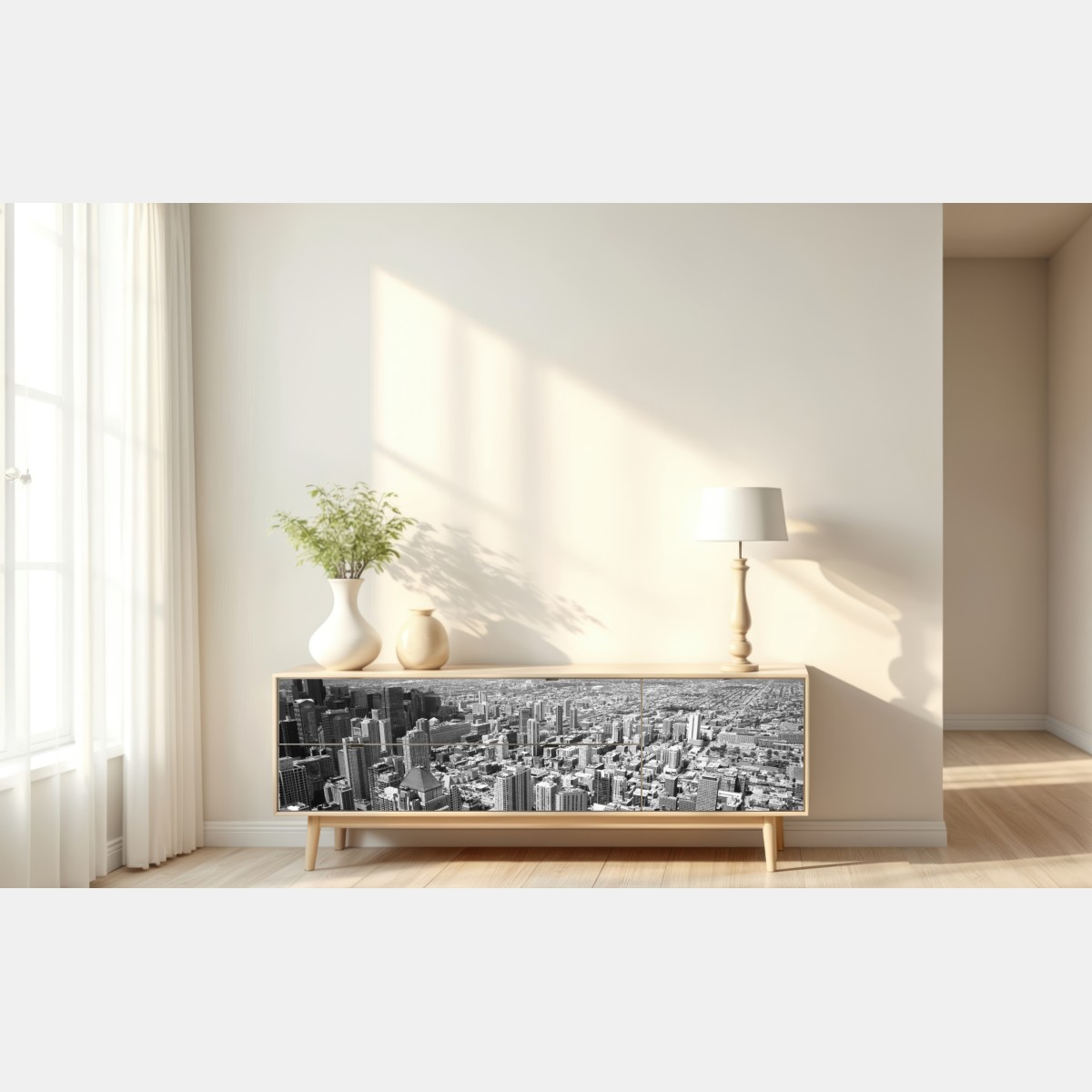 Repositionierbarer Aufkleber Chicago skyline in graustufen – Wallnifity® Repositionierbarer Aufkleber Chicago skyline in graustufen – Wallnifity®