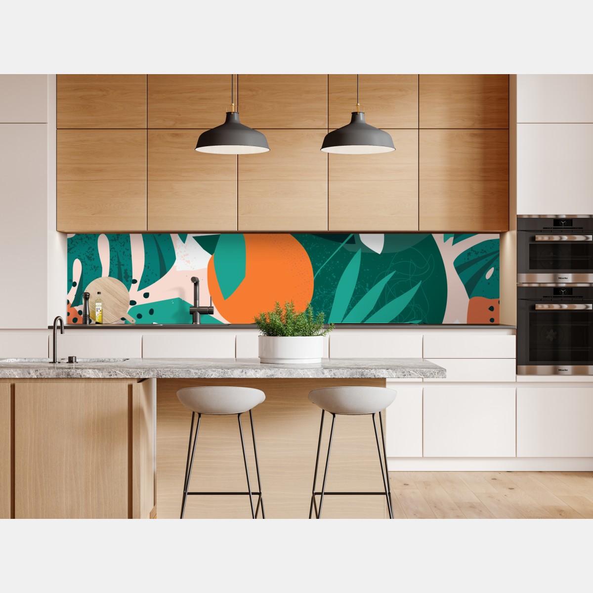Repositionierbarer Aufkleber tropische blätter und zitrus illustration – Wallnifity® Repositionierbarer Aufkleber tropische blätter und zitrus illustration – Wallnifity®