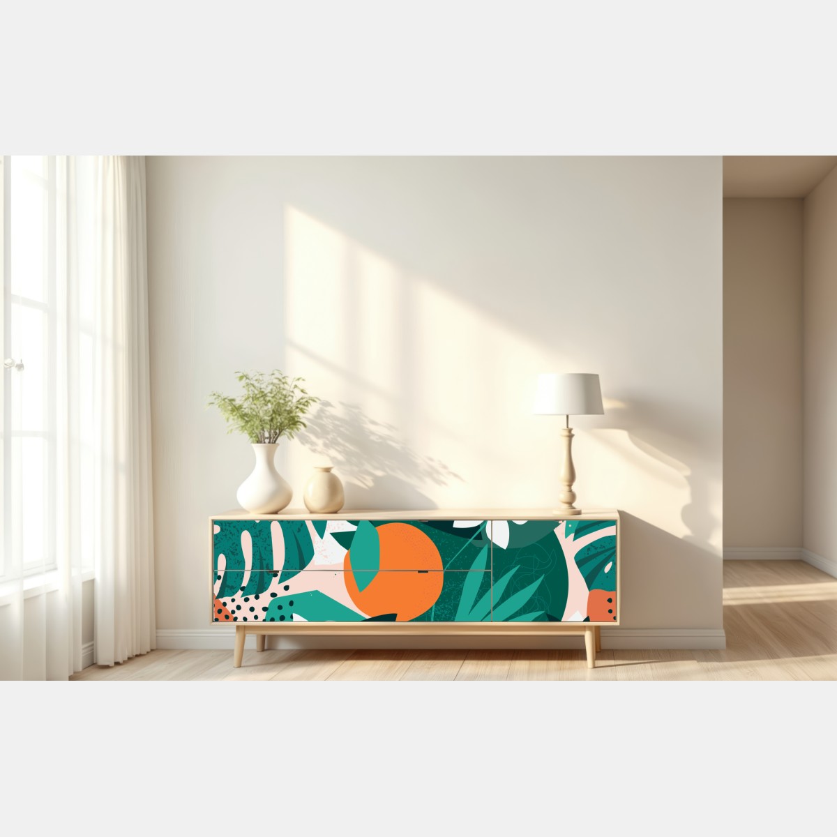 Repositionierbarer Aufkleber tropische blätter und zitrus illustration – Wallnifity® Repositionierbarer Aufkleber tropische blätter und zitrus illustration – Wallnifity®