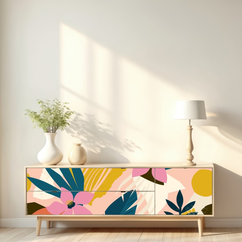 Repositionierbarer Aufkleber tropisches abstraktes blumenmotiv – Wallnifity® Repositionierbarer Aufkleber tropisches abstraktes blumenmotiv – Wallnifity®