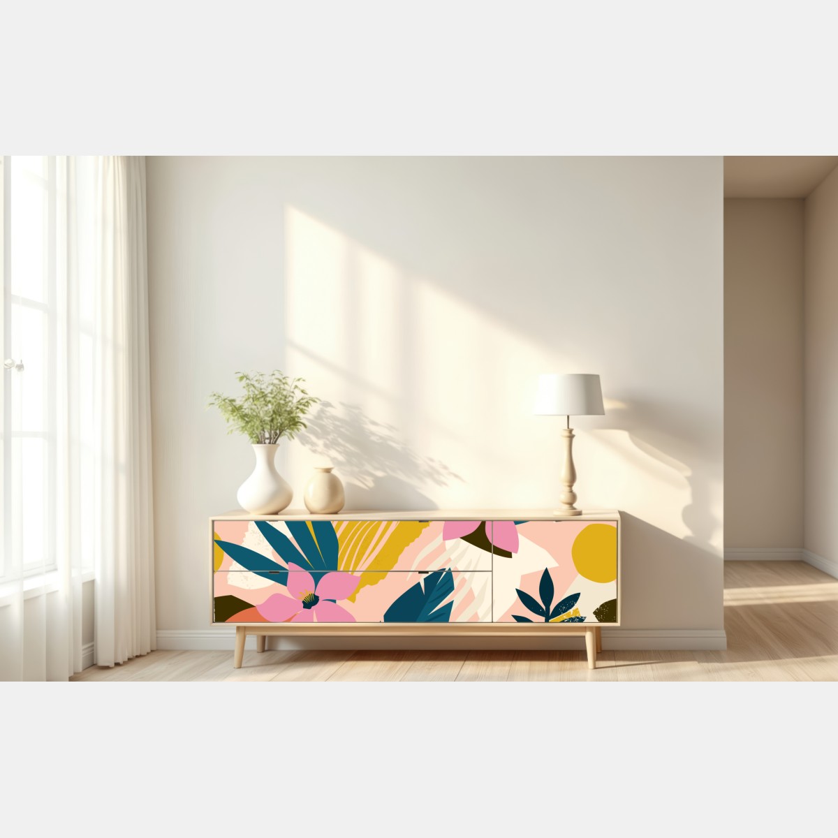 Repositionierbarer Aufkleber tropisches abstraktes blumenmotiv – Wallnifity® Repositionierbarer Aufkleber tropisches abstraktes blumenmotiv – Wallnifity®
