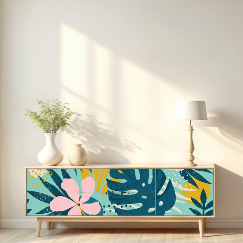 Repositionierbarer Aufkleber tropische blätter und blüten – Wallnifity® Repositionierbarer Aufkleber tropische blätter und blüten – Wallnifity®