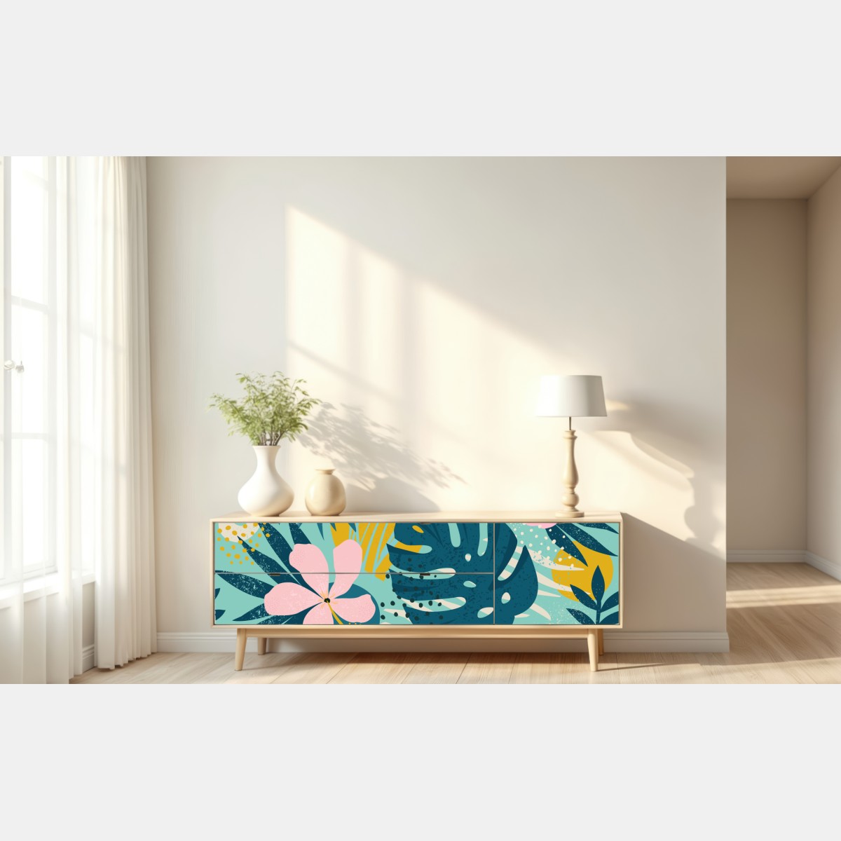 Repositionierbarer Aufkleber tropische blätter und blüten – Wallnifity® Repositionierbarer Aufkleber tropische blätter und blüten – Wallnifity®