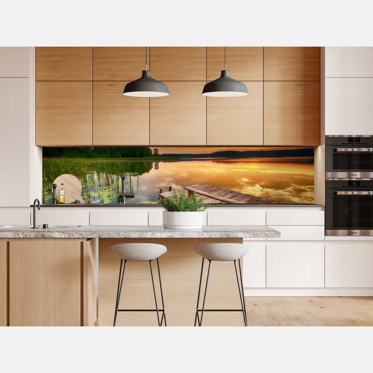 Repositionierbarer Aufkleber goldener sonnenaufgang über ruhigem see – Wallnifity® Repositionierbarer Aufkleber goldener sonnenaufgang über ruhigem see – Wallnifity®
