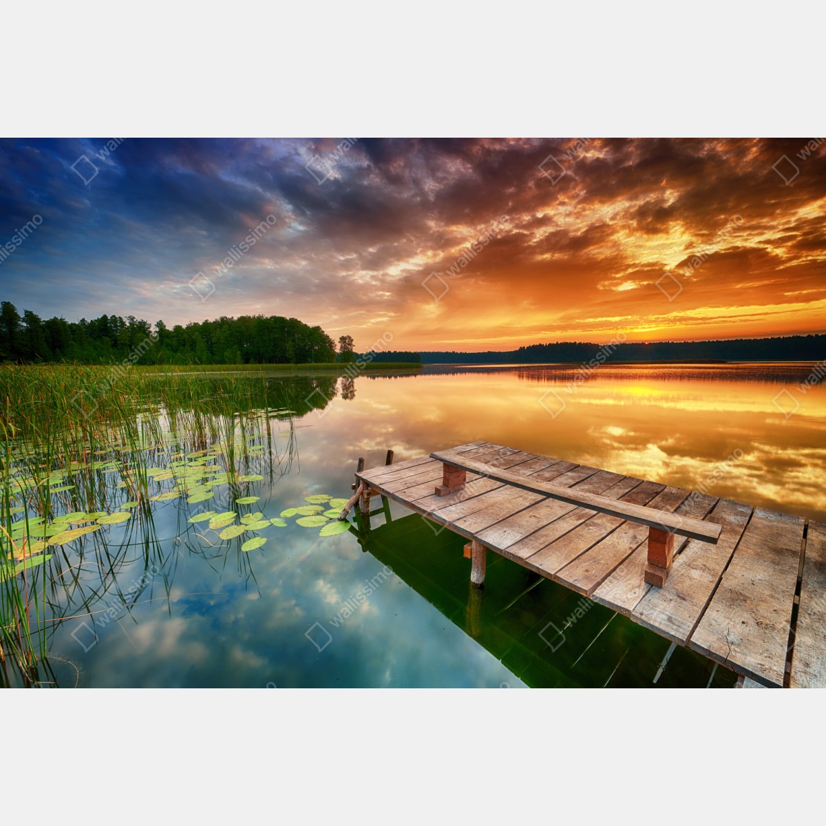 Repositionierbarer Aufkleber goldener sonnenaufgang über ruhigem see – Wallnifity® Repositionierbarer Aufkleber goldener sonnenaufgang über ruhigem see – Wallnifity®