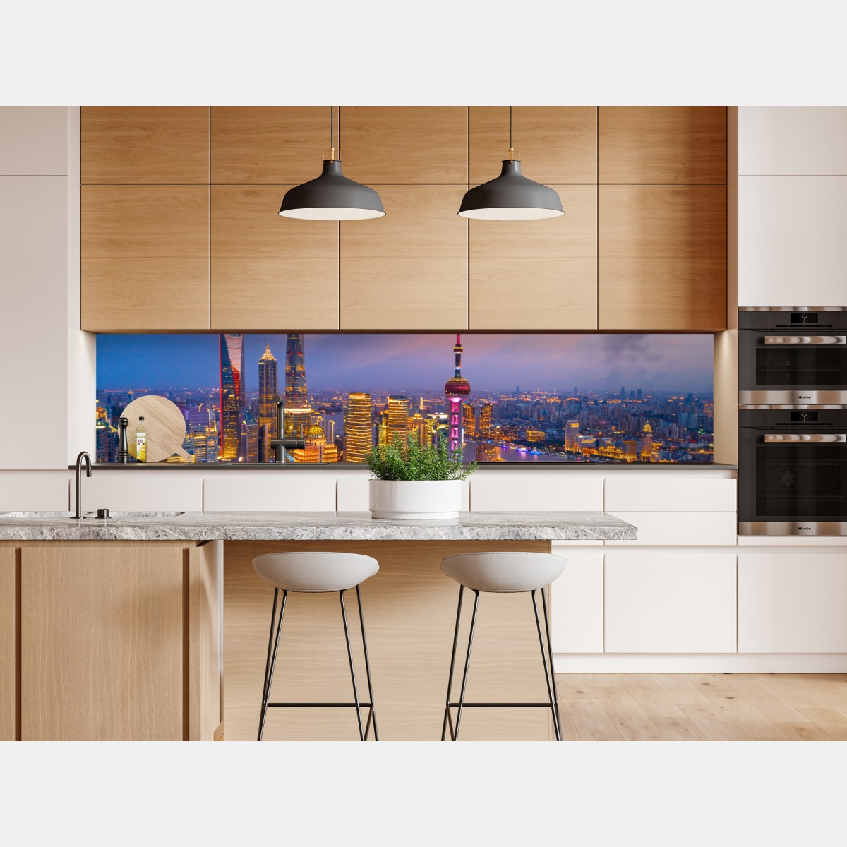 Repositionierbarer Aufkleber Shanghai nächtliche skyline – Wallnifity® Repositionierbarer Aufkleber Shanghai nächtliche skyline – Wallnifity®