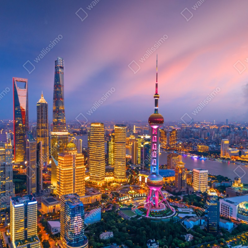 Repositionierbarer Aufkleber Shanghai nächtliche skyline – Wallnifity® Repositionierbarer Aufkleber Shanghai nächtliche skyline – Wallnifity®