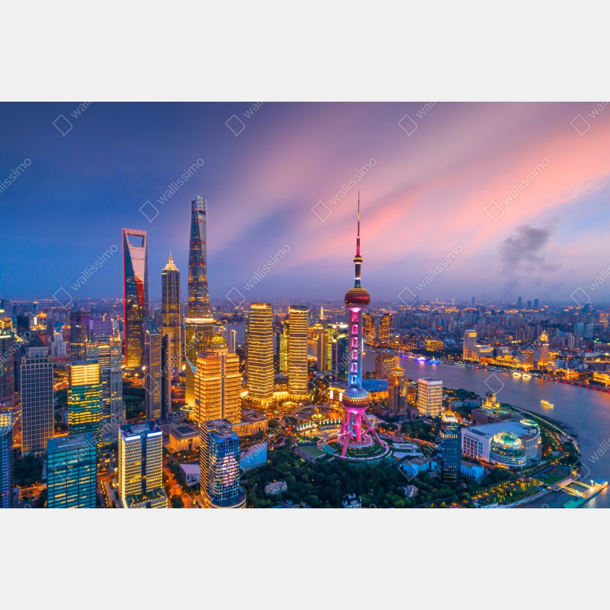 Repositionierbarer Aufkleber Shanghai nächtliche skyline – Wallnifity® Repositionierbarer Aufkleber Shanghai nächtliche skyline – Wallnifity®