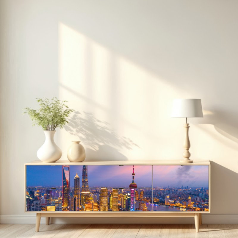 Repositionierbarer Aufkleber Shanghai nächtliche skyline – Wallnifity® Repositionierbarer Aufkleber Shanghai nächtliche skyline – Wallnifity®