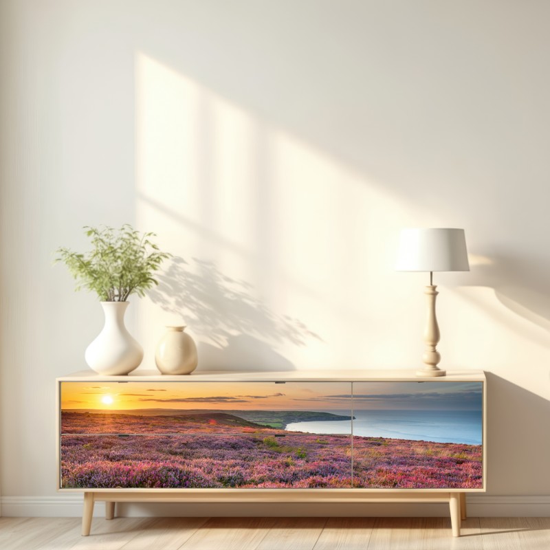 Repositionierbarer Aufkleber sonnenuntergang über der heide auf den North York Moors – Wallnifity® Repositionierbarer Aufkleber sonnenuntergang über der heide auf den North York Moors – Wallnifity®