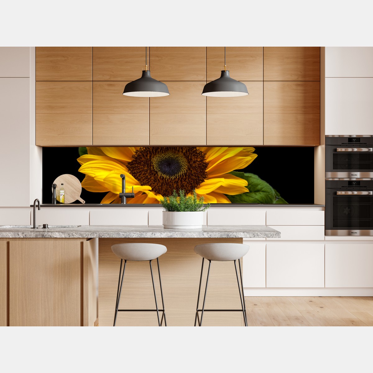 Repositionierbarer Aufkleber leuchtende sonnenblume auf schwarzem hintergrund – Wallnifity® Repositionierbarer Aufkleber leuchtende sonnenblume auf schwarzem hintergrund – Wallnifity®