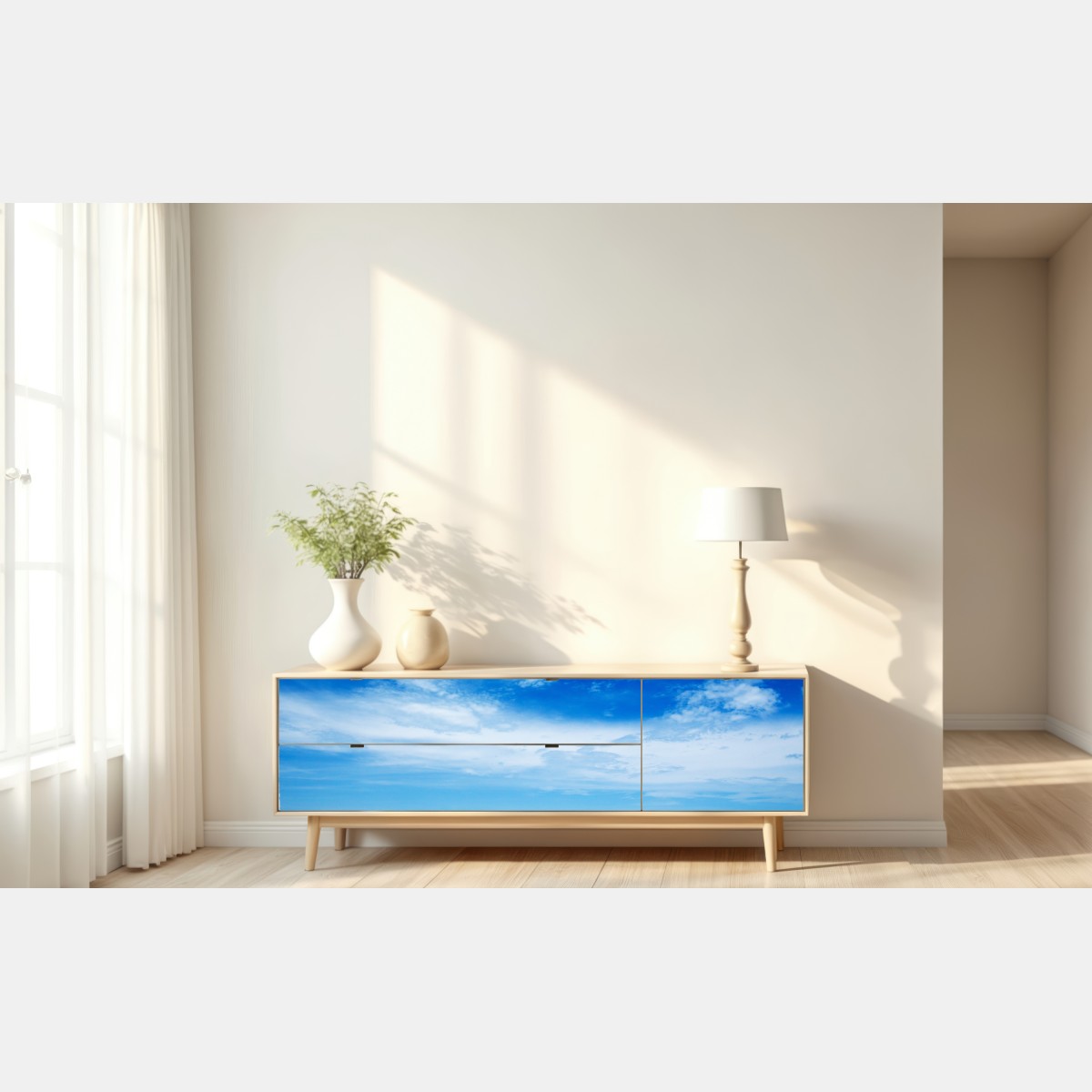 Repositionierbarer Aufkleber grüne wiese unter blauem himmel – Wallnifity® Repositionierbarer Aufkleber grüne wiese unter blauem himmel – Wallnifity®