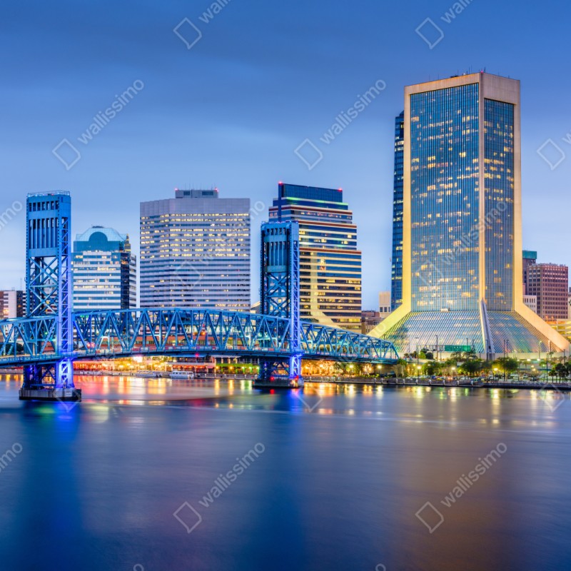 Repositionierbarer Aufkleber Jacksonville skyline bei dämmerung – Wallnifity® Repositionierbarer Aufkleber Jacksonville skyline bei dämmerung – Wallnifity®