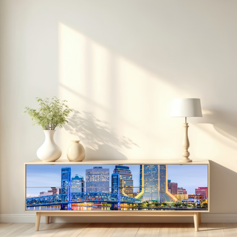 Repositionierbarer Aufkleber Jacksonville skyline bei dämmerung – Wallnifity® Repositionierbarer Aufkleber Jacksonville skyline bei dämmerung – Wallnifity®