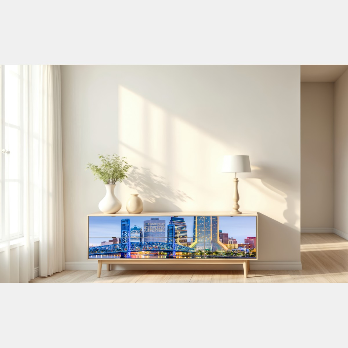 Repositionierbarer Aufkleber Jacksonville skyline bei dämmerung – Wallnifity® Repositionierbarer Aufkleber Jacksonville skyline bei dämmerung – Wallnifity®