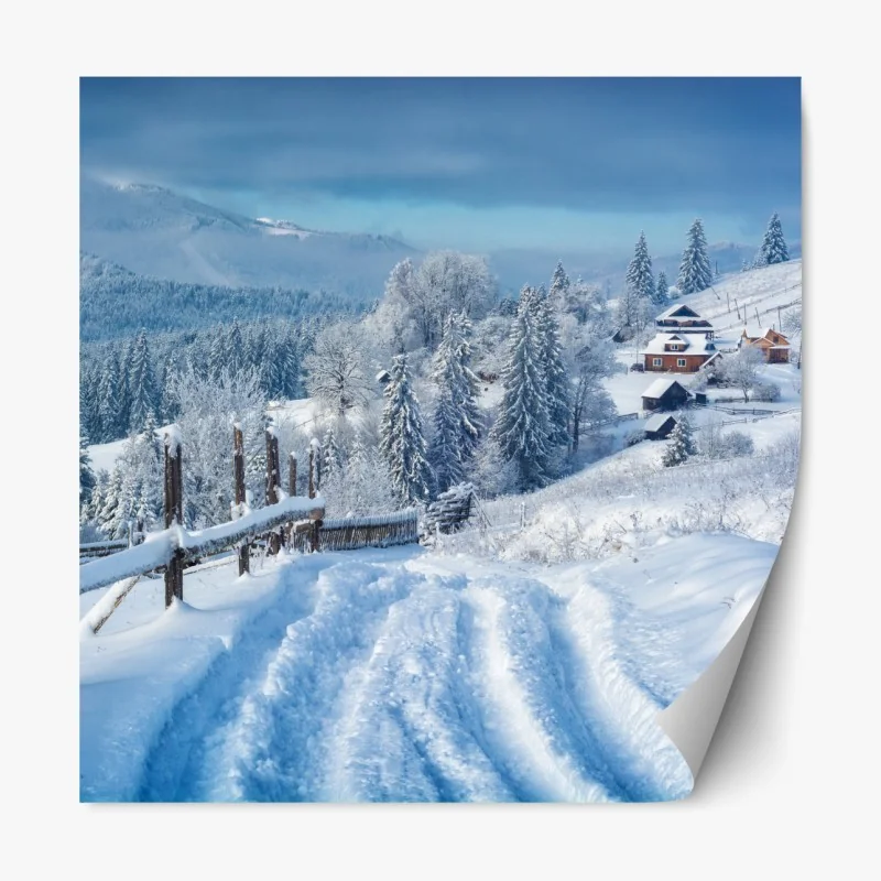 Repositionierbarer Aufkleber winterweg zum alpendorf